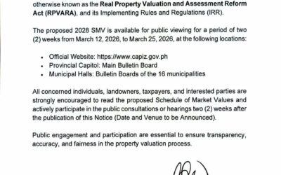 Proposed 2028 Schedule of Market Values (SMV) for real properties located within the sixteen (16) municipalities of the Province of Capiz
